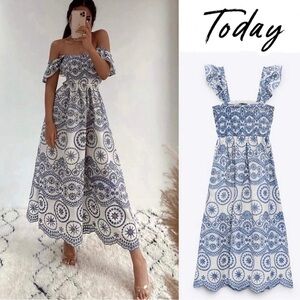 Blue and White Tiered Sundress
